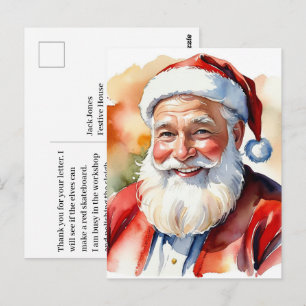 Watercolor Kerstman Kerstbeeld Briefkaart