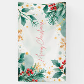 Watercolor Kerstmis Banner – Bladeren (Verticaal)