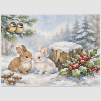 Watercolor Kerstmis Bos Vogels en Konijnen Tissuepapier