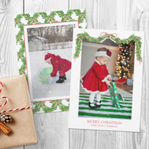 Watercolor Kerstmis Rode Gestreepte Strikslinger F Feestdagenkaart