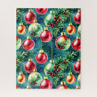 Watercolor Kerstornamenten, Rood en Teal Groen Legpuzzel