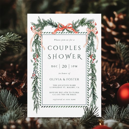 Watercolor Kerstslinger Koppels Bruiloftsshower Kaart