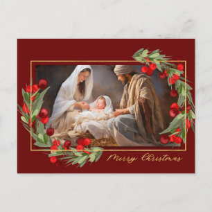 Watercolor Kerststal 'Eer aan God' Feestdagenkaart