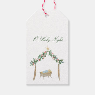 Watercolor Kerststal Gift Tag Cadeaulabel