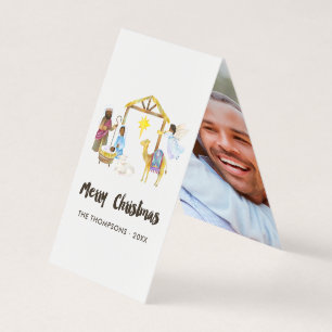 Watercolor Kerststal Kerst Foto Kaart