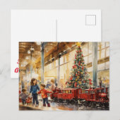 Watercolor Kersttrein Warenhuis herinnering Briefkaart (Voorkant / Achterkant)