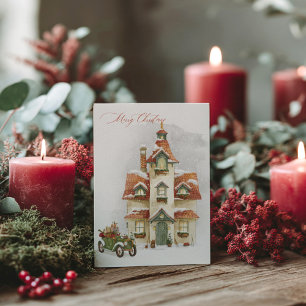 Watercolor Kerstvakantie Ansichtkaart Briefkaart