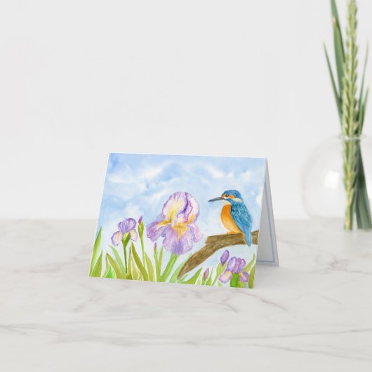 Watercolor Kingfisher with Purple Irises (Devant)