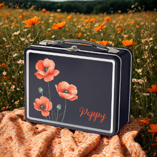 Watercolor Klaprozen Naam Bloem Metal Lunchbox
