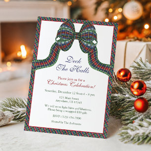 Watercolor Klassiek Kerst Plaid Boog Feest Kaart