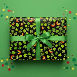 Watercolor Klaver & Regenbogen St. Patrick's Dag  Inpakpapier Vel