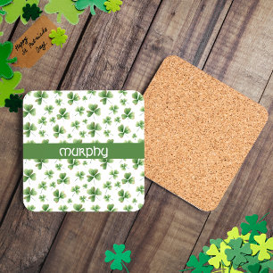 Watercolor Klaver St. Patrick's Day Aanpasbaar Bier Onderzetter
