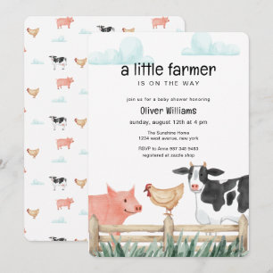 Watercolor Kleine Boer Dieren Baby Shower Kaart