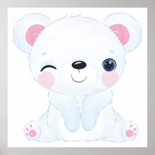 Watercolor Knipogende Baby Ijsbeer Poster