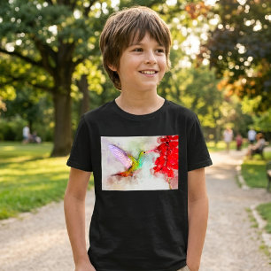 Watercolor Kolibrie Die Drinkt uit een Rode Bloem T-shirt