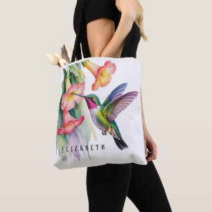 Watercolor Kolibrie met Bloemen Draagtas