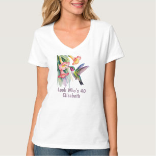 Watercolor Kolibrie met Bloemen Wie is er 40 T-shirt
