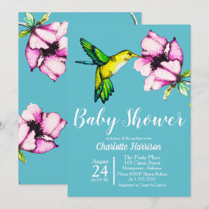 Watercolor Kolibrie & Paarse Bloem Baby Shower Kaart