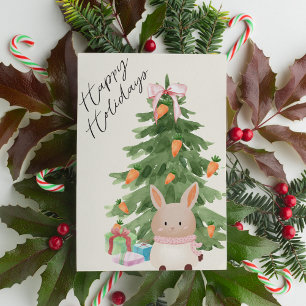 Watercolor Konijn Boom Huisdier Liefhebber Kerstka Feestdagenkaart