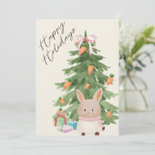 Watercolor Konijn Boom Huisdierliefhebber Kerst Pl Feestdagenkaart (Staand voorkant)