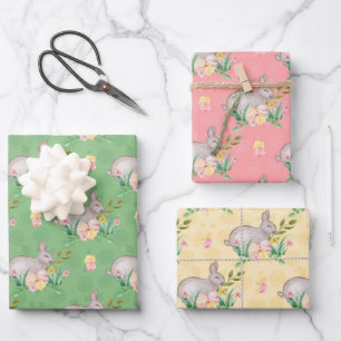 Watercolor Konijn Lente Bloemen Vintage Pasen Inpakpapier Vel