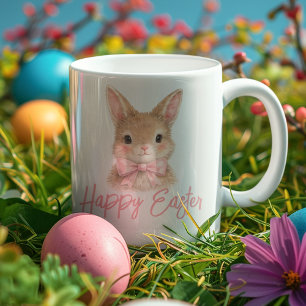 Watercolor Konijn met Roze Strik  Schattig Paashaa Koffiemok