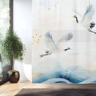 Watercolor Kraanvogel Japanse Stijl Douchegordijn