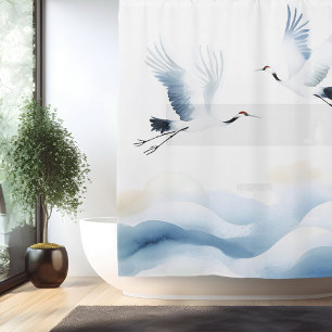Watercolor Kraanvogel Japanse Stijl Douchegordijn