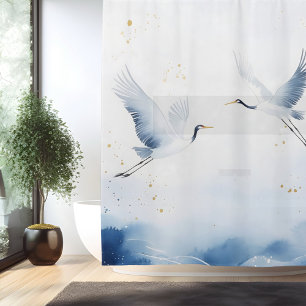 Watercolor Kraanvogel Japanse Stijl Douchegordijn