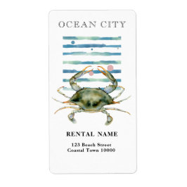 WATERCOLOR KRAB, STRANDSTAD, OCEAN CITY ETIKET