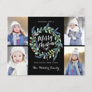 Watercolor Krans 4 Foto Kerst Zwart Feestdagenkaart