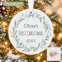 Watercolor Krans Baby's 1e Kerstmis Ornament