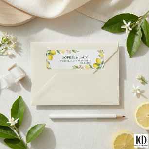 Watercolor Krans Mediterrane Citrus Bruiloft Etiket