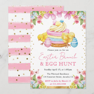 Watercolor Kuikens en Cake Lente Pasen Brunch Kaart
