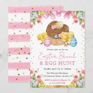 Watercolor Kuikens en Cake Lente Pasen Brunch Kaart