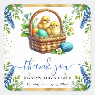 Watercolor Kuikens Lente Bloemen Baby Shower Vierkante Sticker
