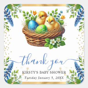 Watercolor Kuikens Lente Bloemen Baby Shower Vierkante Sticker