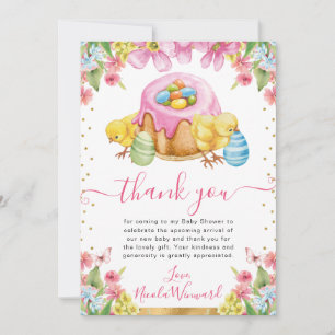 Watercolor Kuikens Taart Lente Pasen Baby Shower Bedankkaart