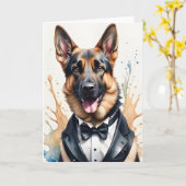 Watercolor Kunst Duitse Herdershond Tuxedo Zwarte Kaart (Gele Bloem)