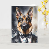 Watercolor Kunst Duitse Herdershond Tuxedo Zwarte Kaart (Gele Bloem)