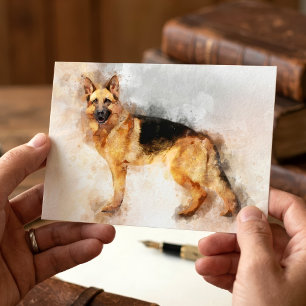 Watercolor Kunstprint van Duitse Herdershond Briefkaart
