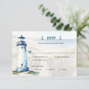 Watercolor Kust Huwelijk New England RSVP Antwoord Kaart