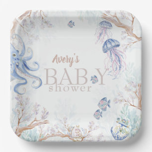 Watercolor Kust Zeedieren Baby Shower Papieren Bordje