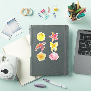 Watercolor Kust Zomer Sticker Set Zeeschildpad