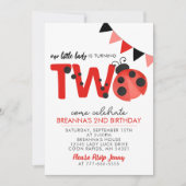 Watercolor Ladybug 2nd Birthday invitation (Devant)