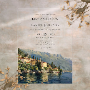 Watercolor Lago di Como Italië Bestemming Huwelijk Acryl Uitnodigingen