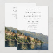 Watercolor Lake Como QR Code Italiaanse Trouwkaart Kaart (Voorkant / Achterkant)