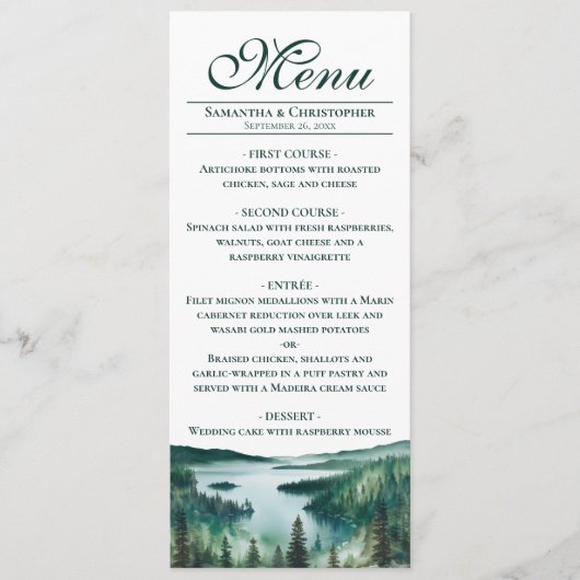 Watercolor Lake Tahoe Elegant Rustic Wedding Menu (Voorkant)