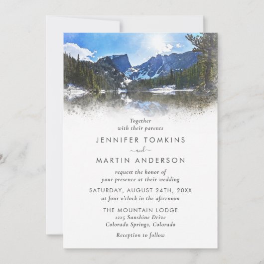 Watercolor Lakeside Mountain Wedding Invitations (Devant)