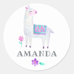 Watercolor Lama Kinderverjaardagsfeestje Ronde Sticker